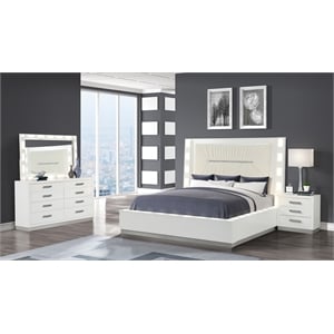 Coco Queen 4 Pc LED Bedroom Set Made with Wood in Milky White