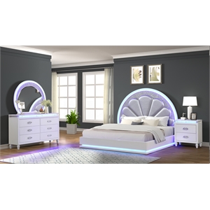 Perla King 4 Pc LED Bedroom Set Made with Wood in Milky White