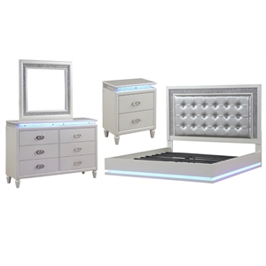 Passion 4-Piece Queen LED Bedroom Set in Milky white