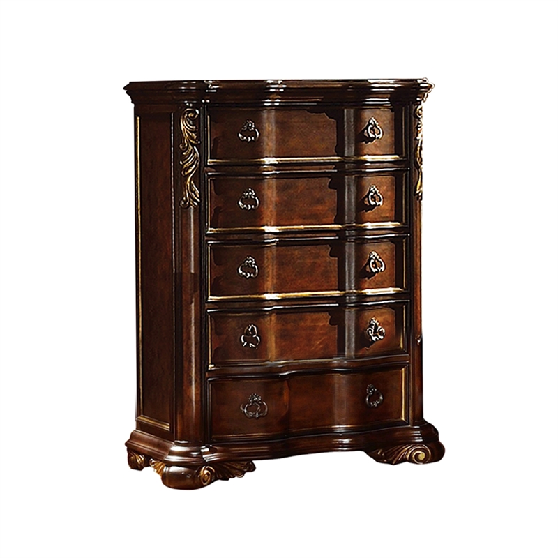Bella Traditional Style King 5 PC Bedroom Set made with wood in Dark Walnut