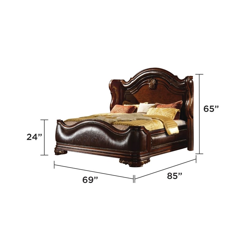 Bella Traditional Style Queen Bed Made with Wood in Dark Walnut