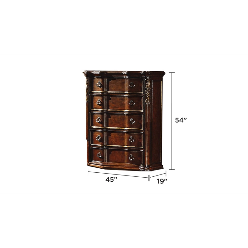 Bella Traditional Style 5-Drawer Chest Made with Wood in Dark Walnut