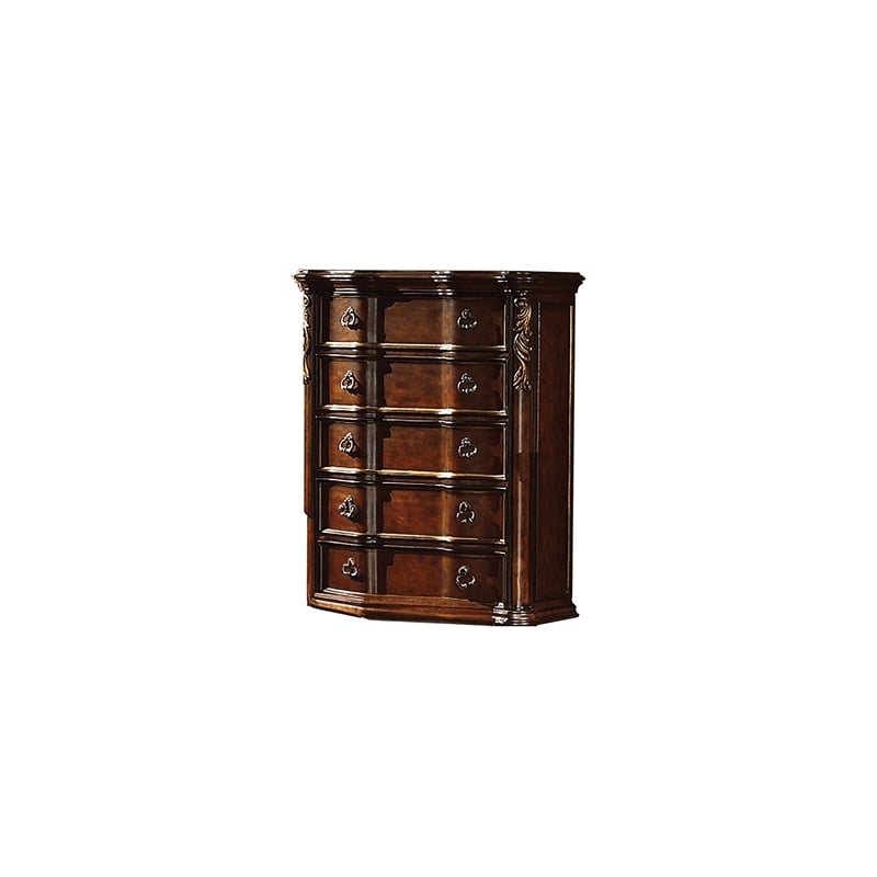 Bella Traditional Style 5-Drawer Chest Made with Wood in Dark Walnut