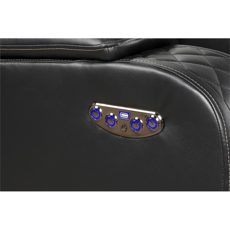 Benz LED & Power Recliner 3 PC Made With Faux Leather in Black