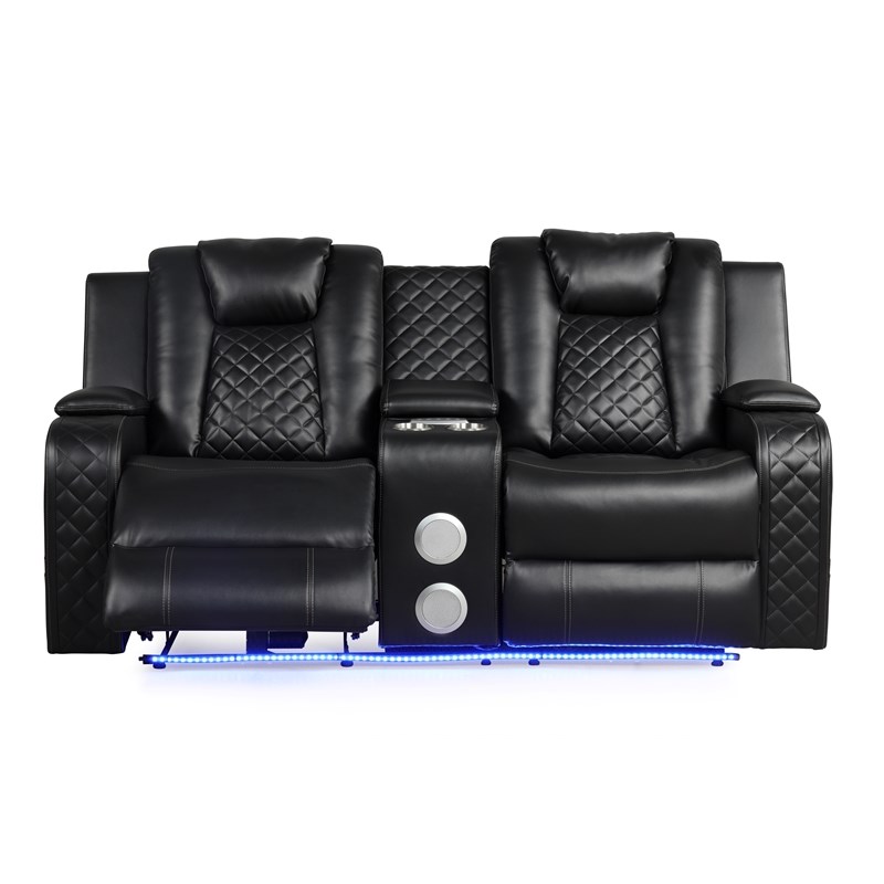 Benz LED & Power Recliner 3 PC Made With Faux Leather in Black