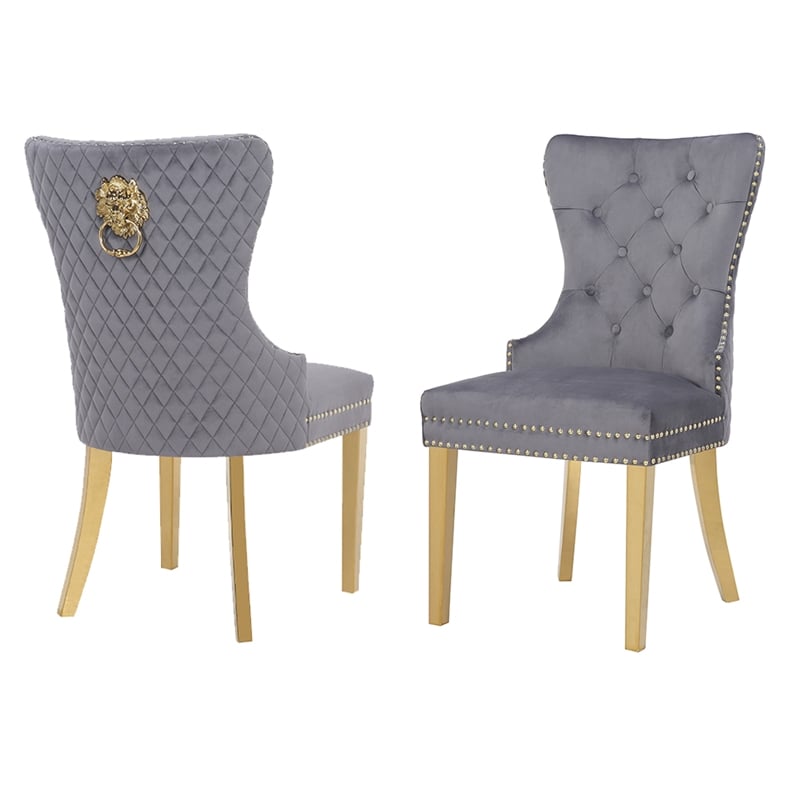 Simba Gold 2 Piece Dinning Chair Finish with Velvet Fabric in Dark Gray