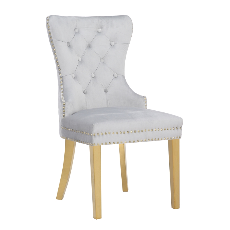 Simba Gold 2 Piece Dinning Chair Finish with Velvet Fabric in Light Gray