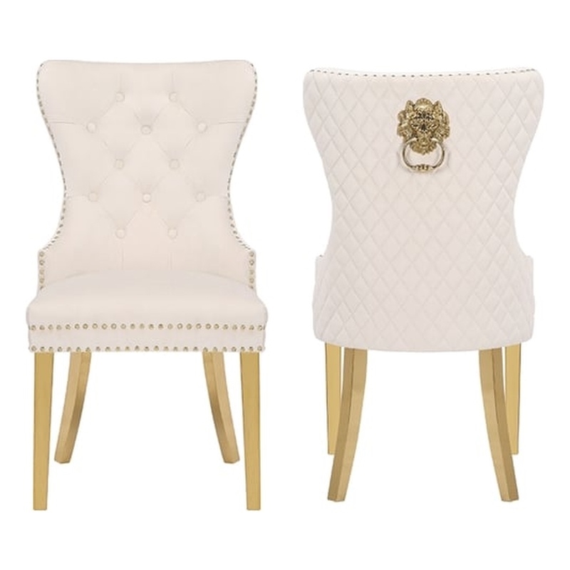 Simba Gold 2 Piece Dinning Chair Finish with Velvet Fabric in Beige