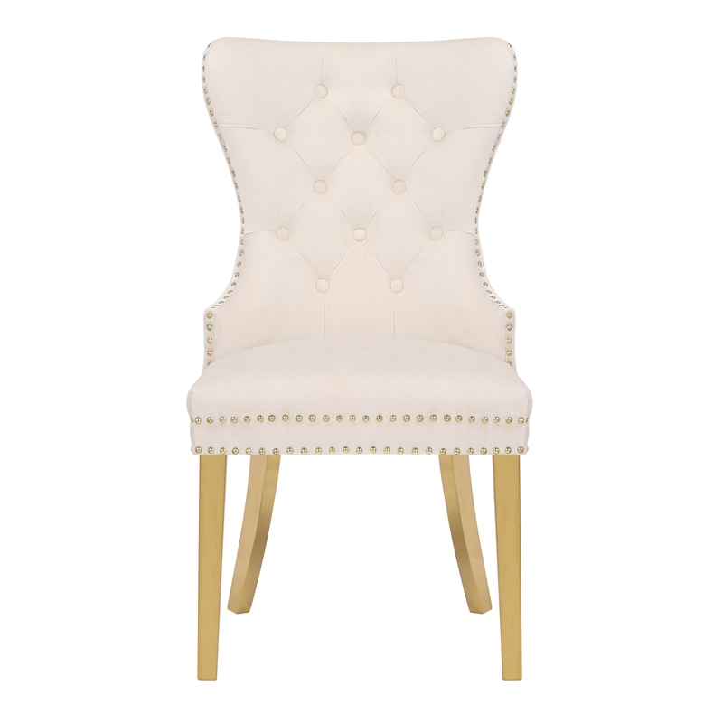 Simba Gold 2 Piece Dinning Chair Finish with Velvet Fabric in Beige
