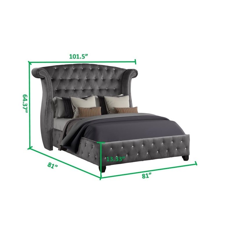 Sophia King 5 Pc Upholstery Bedroom Set Made With Wood in Gray