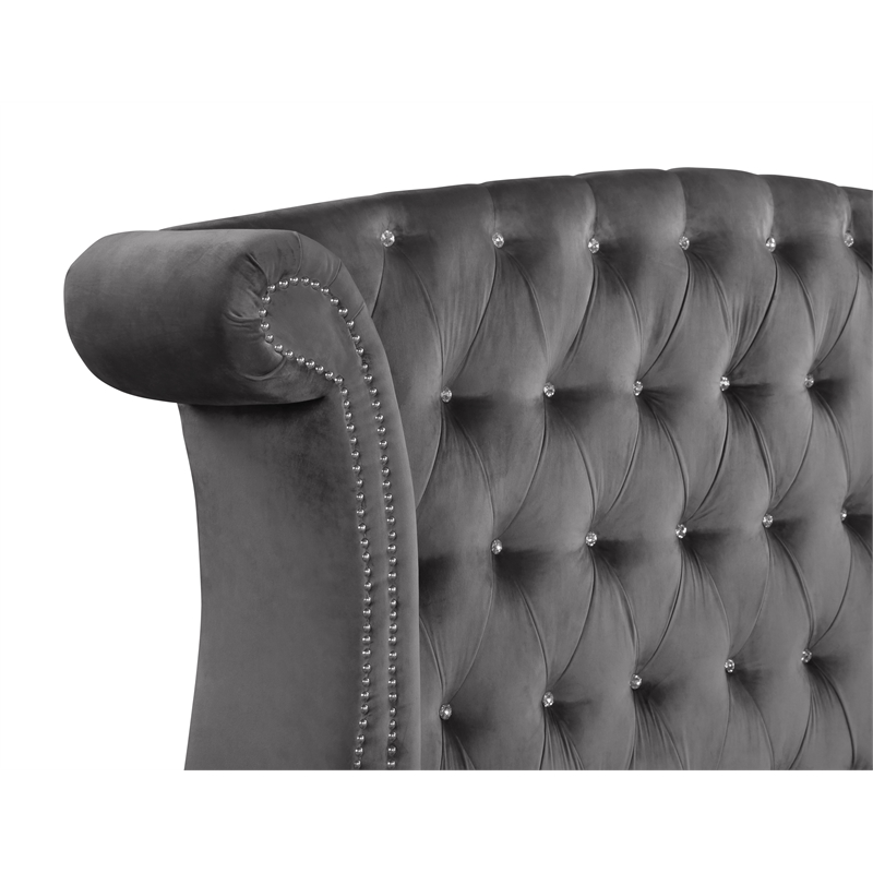 Sophia Full 5 Pc Upholstery Bedroom Set Made With Wood in Gray