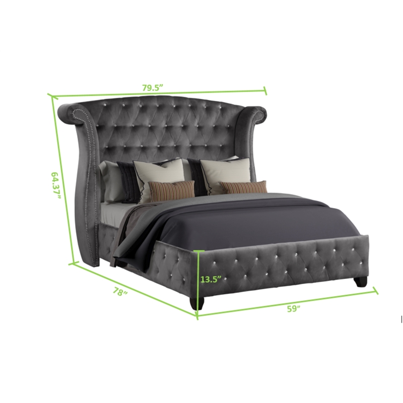 Sophia Full 5 Pc Upholstery Bedroom Set Made With Wood in Gray