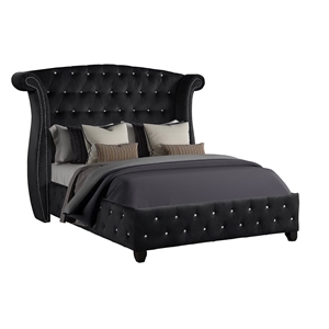 Sophia Upholstery Queen Size Bed Made With Wood in Black Color