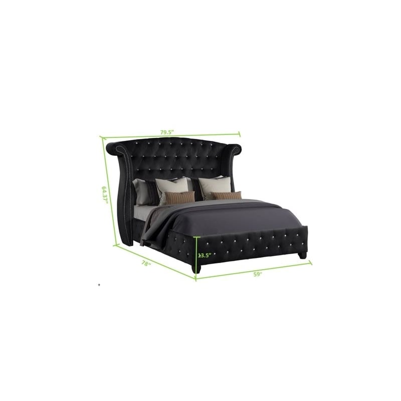 Sophia Upholstery Full Size Bed Made with Wood in Black Color
