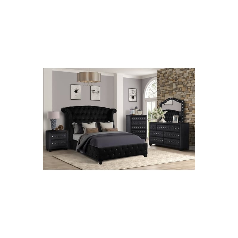 Sophia Upholstery Full Size Bed Made with Wood in Black Color