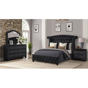 Sophia Full 4 Pc Upholstery Bedroom Set Made With Wood in Black