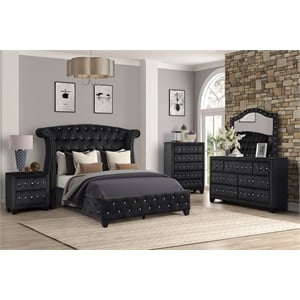 Sophia Full 5 Pc Upholstery Bedroom Set Made With Wood in Black