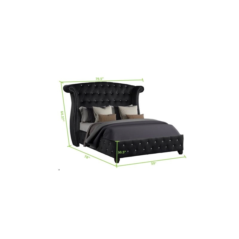 Sophia Full 5 Pc Upholstery Bedroom Set Made With Wood in Black