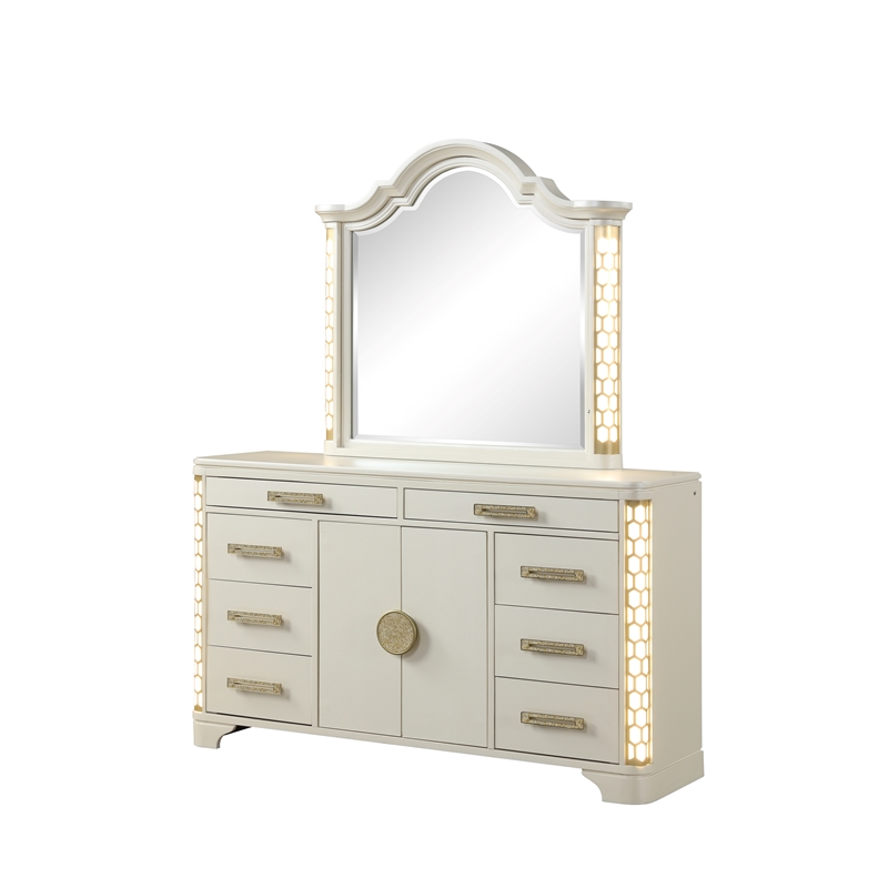 Jasmine Mirror with side LED lightning made with Wood in Beige