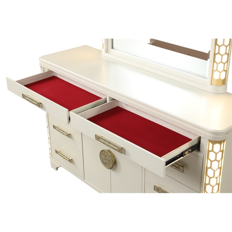 Jasmine 8-Drawer Dresser with LED lightning made with Wood in Beige