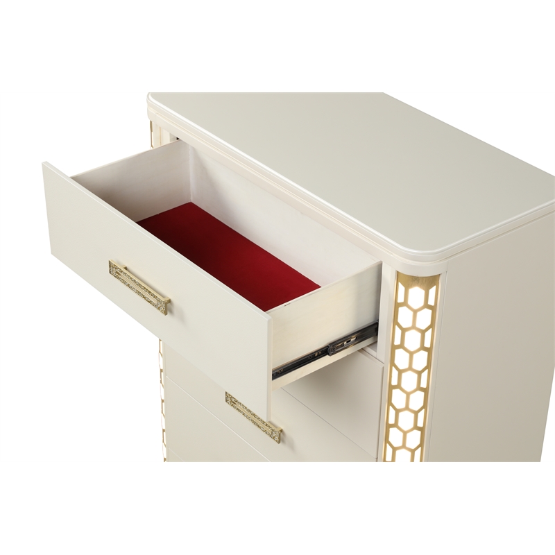 Jasmine 5-Drawer Chest with LED Lightning made with Wood in Beige