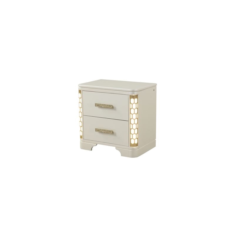 Jasmine Traditional King 4 Pc Unique LED Bedroom Set made with Wood in Beige