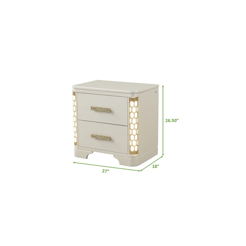Jasmine Traditional King 4 Pc Unique LED Bedroom Set made with Wood in Beige