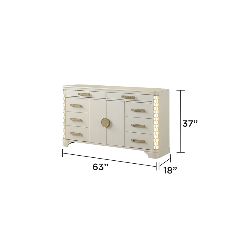 Jasmine Traditional King 5 Pc Unique LED Bedroom Set made with Wood in Beige