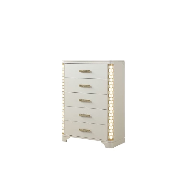 Jasmine Queen 5 Pc Unique LED Bedroom Set made with Wood in Beige