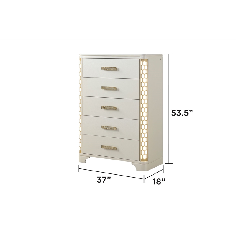 Jasmine Queen 5 Pc Unique LED Bedroom Set made with Wood in Beige