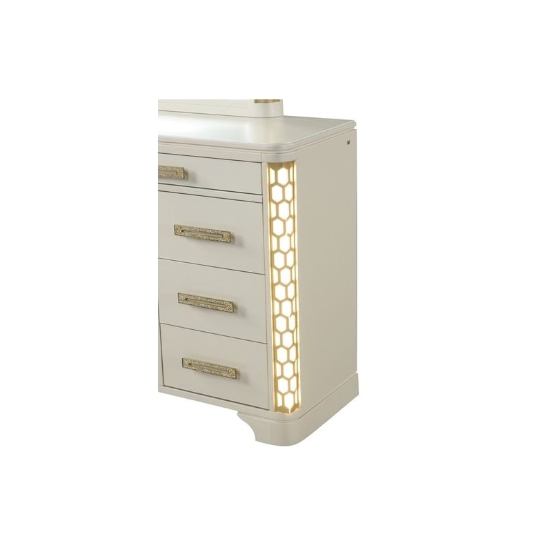 Jasmine Queen 5 Pc Unique LED Bedroom Set made with Wood in Beige
