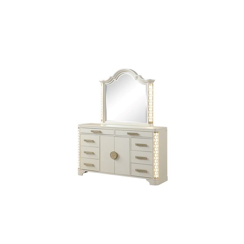 Jasmine Queen 5 Pc Unique LED Bedroom Set made with Wood in Beige