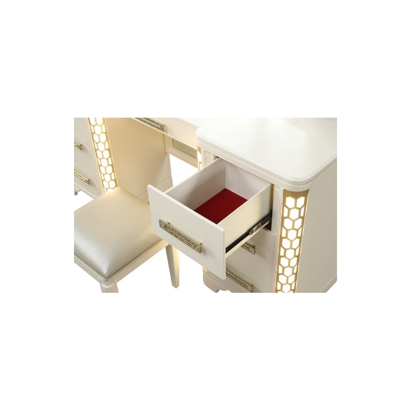 Jasmine King 5 Pc Unique LED Vanity Bedroom Set made With Wood in Beige