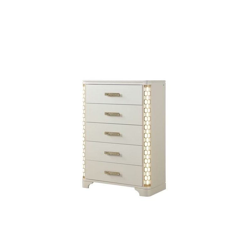 Jasmine Queen 5 Pc Unique LED Vanity Bedroom Set made with Wood in Beige