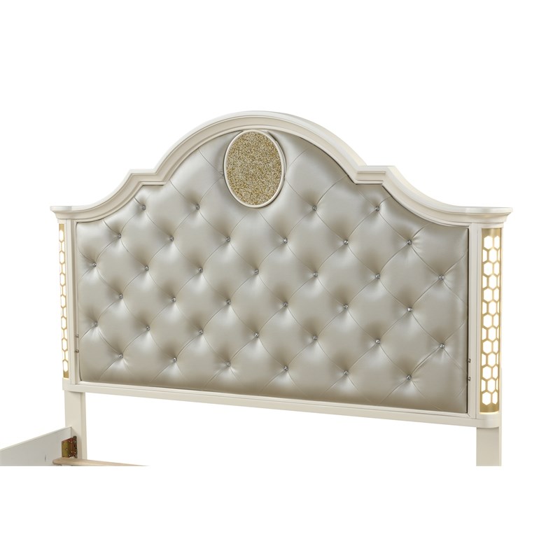 Jasmine Queen 5 Pc Unique LED Vanity Bedroom Set made with Wood in Beige