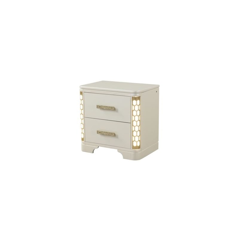 Jasmine Queen 5 Pc Unique LED Vanity Bedroom Set made with Wood in Beige