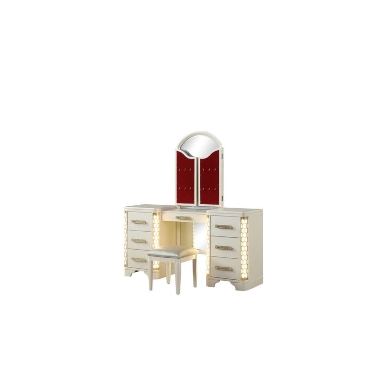 Jasmine Queen 5 Pc Unique LED Vanity Bedroom Set made with Wood in Beige