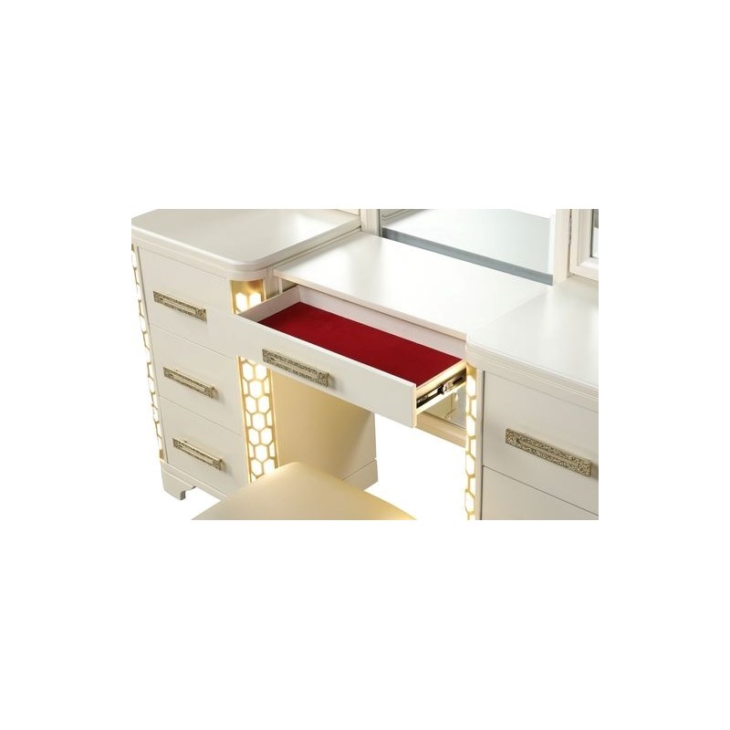 Jasmine Queen 5 Pc Unique LED Vanity Bedroom Set made with Wood in Beige