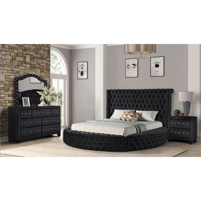 Hazel Queen 4 Pc Bedroom Set Made With Wood In Black Color