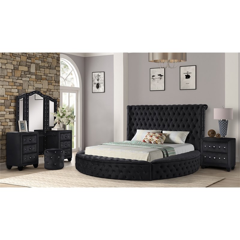 Hazel Modern Style 4-Piece King Vanity Bedroom Set made with Wood in Black