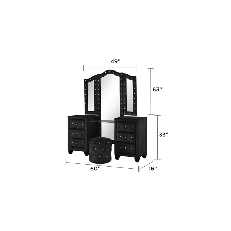 Hazel Modern Style 5-Piece King Vanity Bedroom Set made with Wood in Black