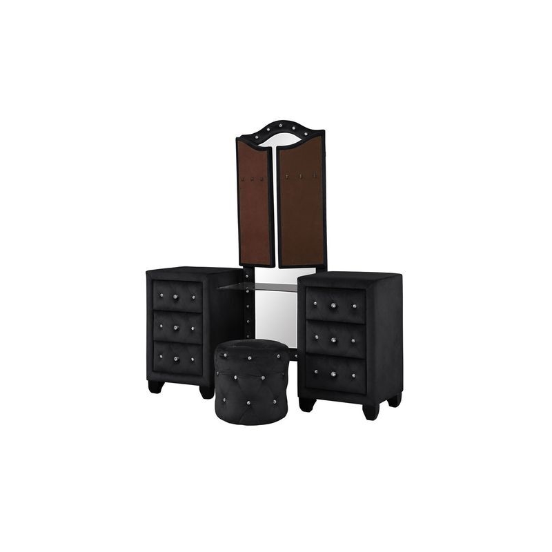 Hazel Modern Style 4-Piece Queen Vanity Bedroom Set made with Wood in Black