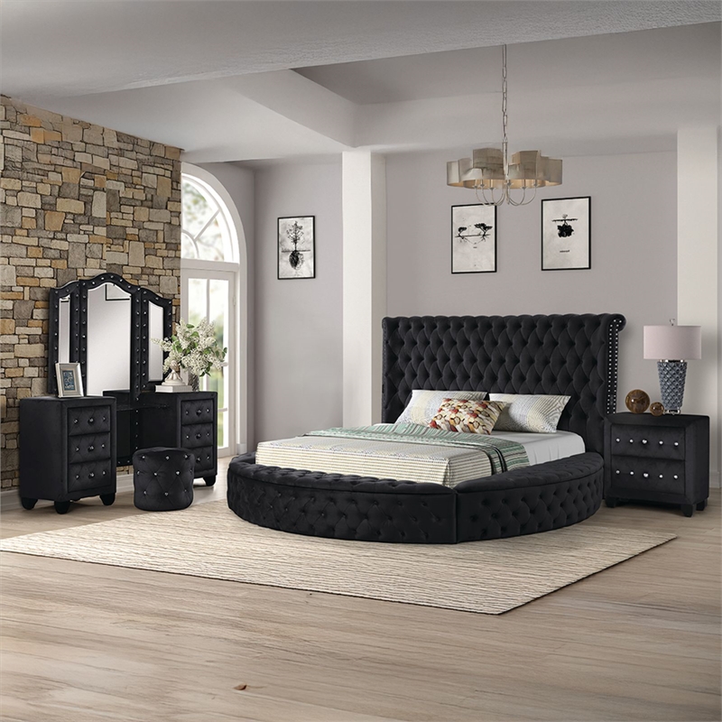 Hazel Modern Style 4-Piece Queen Vanity Bedroom Set made with Wood in Black