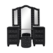 Hazel Modern Style 4-Piece Queen Vanity Bedroom Set made with Wood in Black