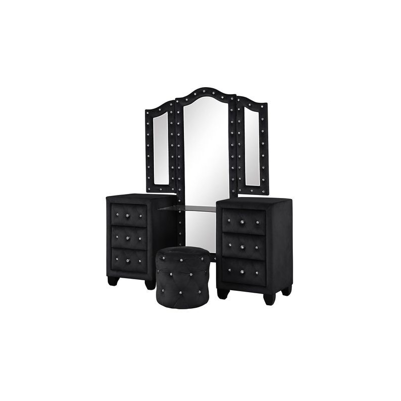 Hazel Modern Style 4-Piece Queen Vanity Bedroom Set made with Wood in Black