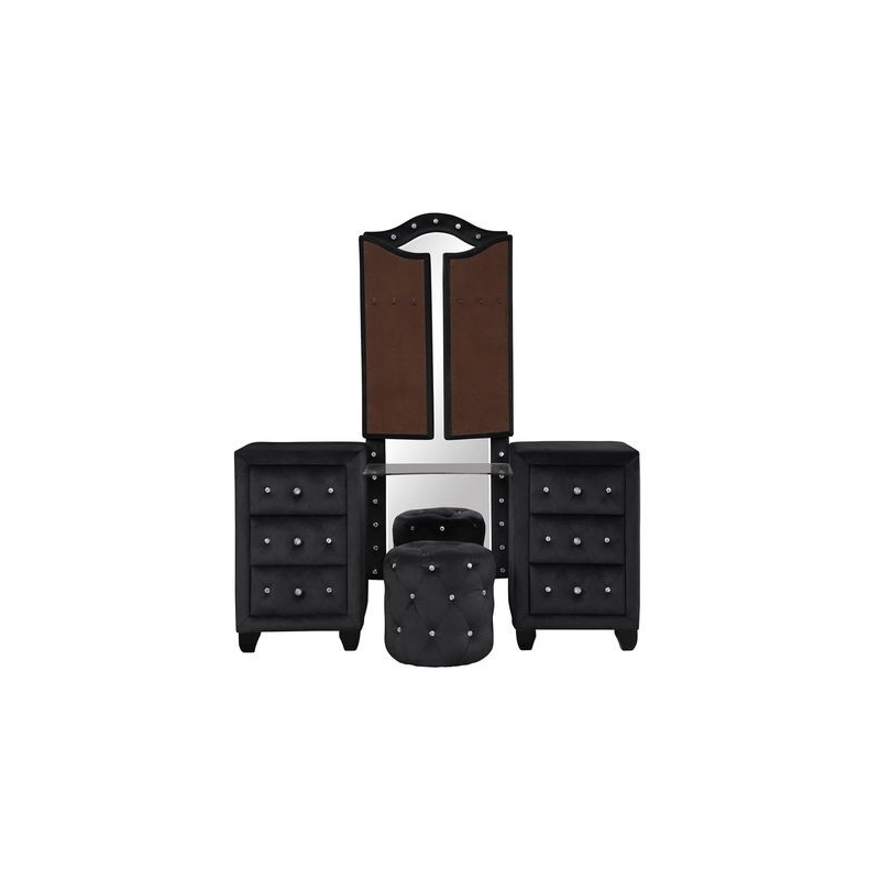 Hazel Modern Style 5-Piece Queen Vanity Bedroom Set made with Wood in Black