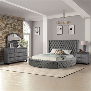 Hazel King 5 Pc Bedroom Set Made With Wood In Gray Color