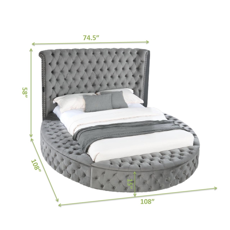 Hazel Queen 5 Pc Tufted Upholstery Bedroom Set Made with Wood In Gray