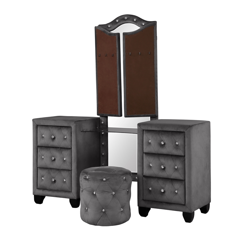 Hazel Modern Style 4-Piece King Vanity Bedroom Set made with Wood in Gray
