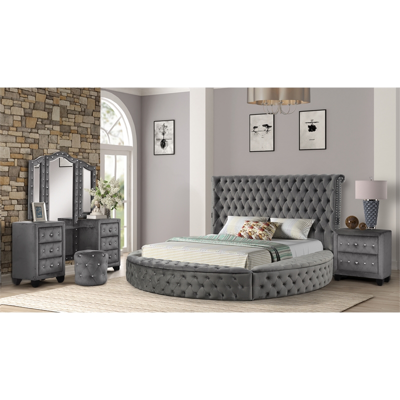 Hazel Modern Style 4-Piece King Vanity Bedroom Set made with Wood in Gray